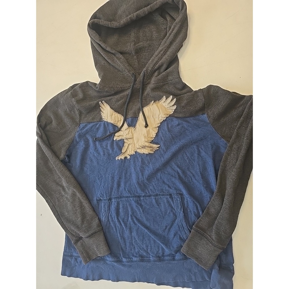 American Eagle Hoodie‎ Men's Size Large Hooded Thermal Heritage Black Blue Cream